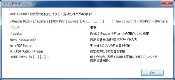 Foxit Reader コマンドラインオプションヘルプ
